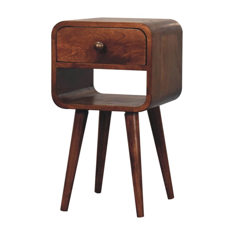 Artisan Furniture Solid Wood Mini Honey Caramel Curved Bedside with Lower Slot