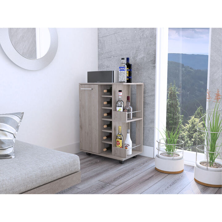 Bartlet 2-Shelf 6-Bottle Bar Cart With Division Oak