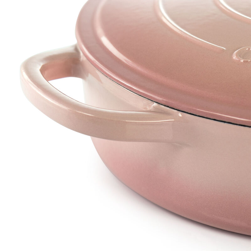 Crock Pot Artisan 5 Quart Round Enameled Cast Iron Braiser Pan with Self Basting Lid in Blush Pink
