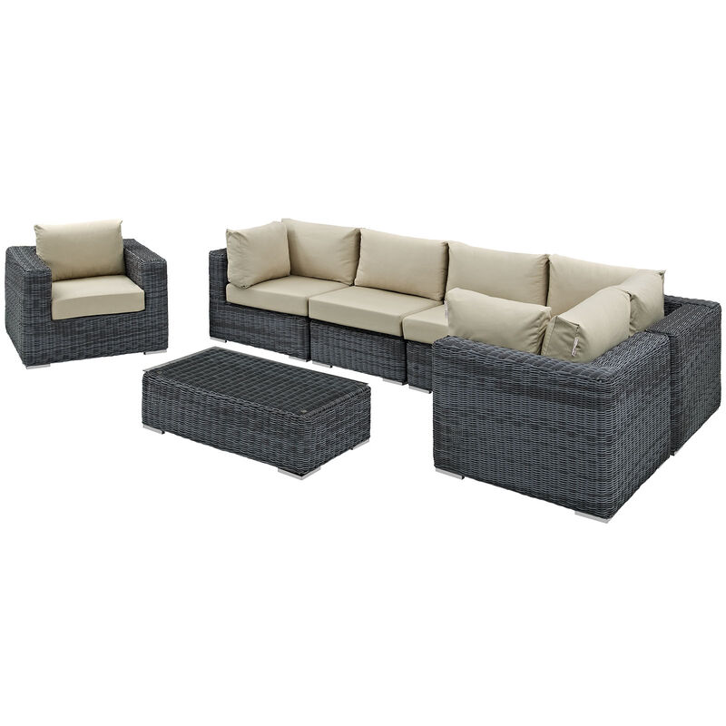 Summon 7 Piece Outdoor Patio Sunbrella Sectional Set - Canvas Antique Beige