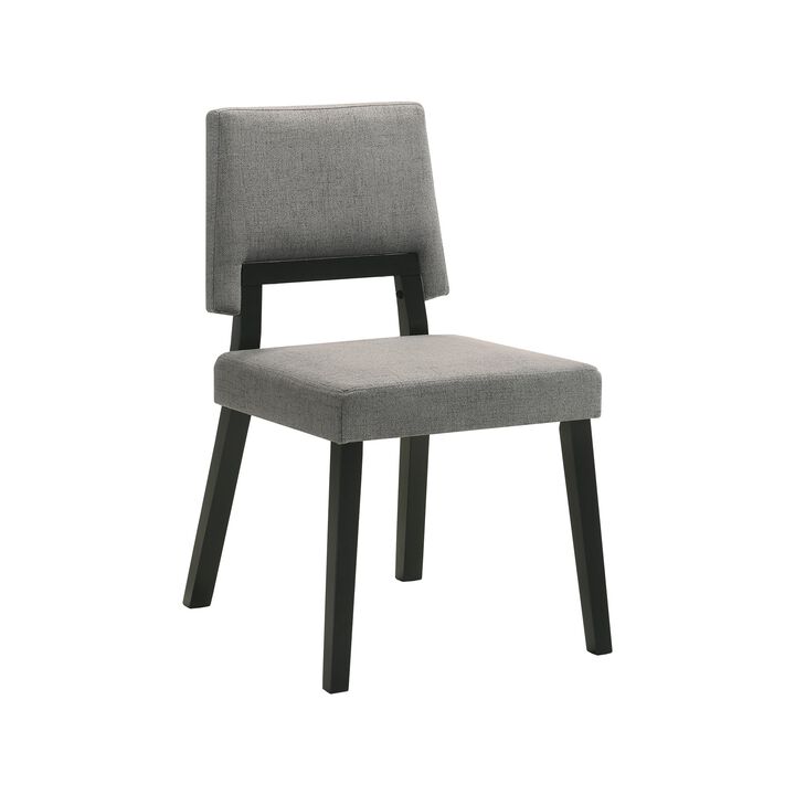 Dining Set of 5 with Round Table and 4 Chairs, Charcoal Fabric, Black - Benzara