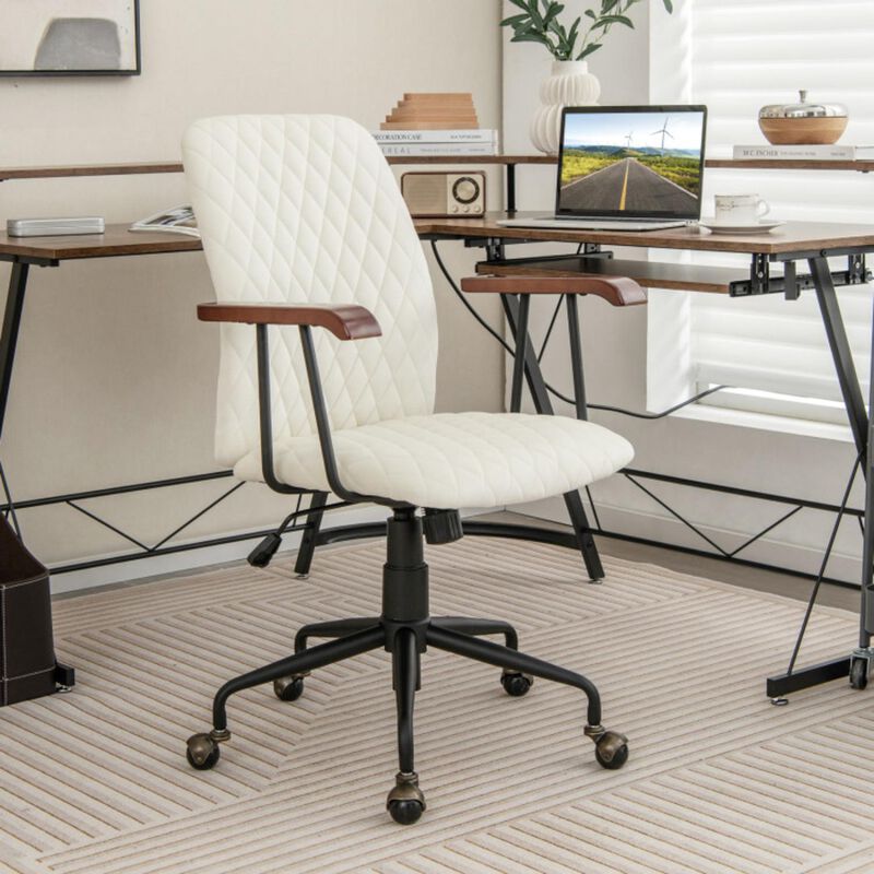 Hivvago Velvet Home Office Chair with Wooden Armrest