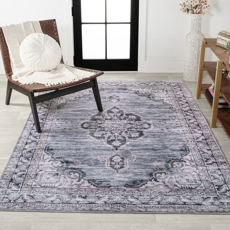 Wincer Chenille Cottage Medallion Machine-Washable Area Rug