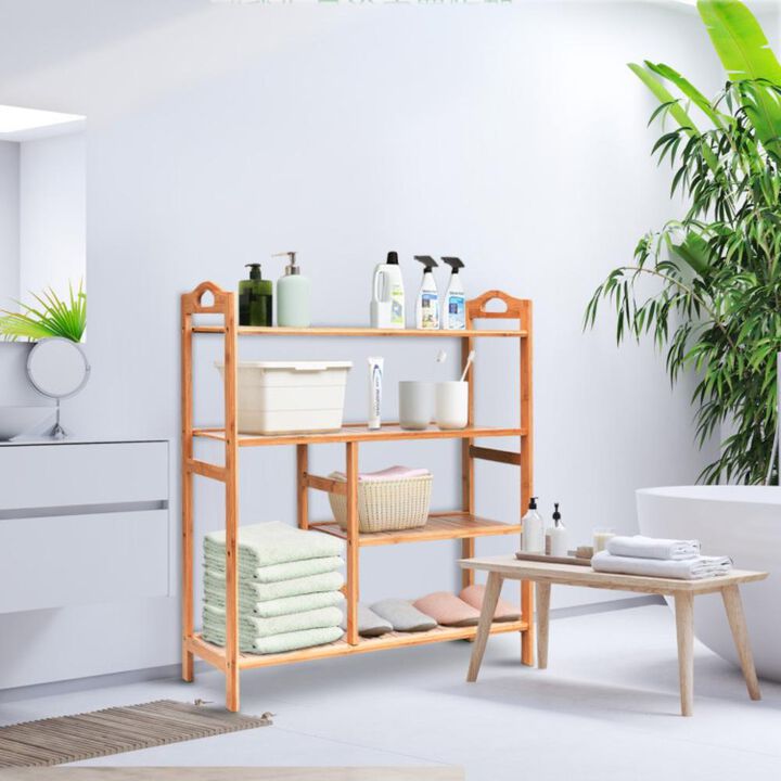 Hivvago 4 Tiers Multifunction Bamboo Storage Shoe Rack for Entryway Hallway