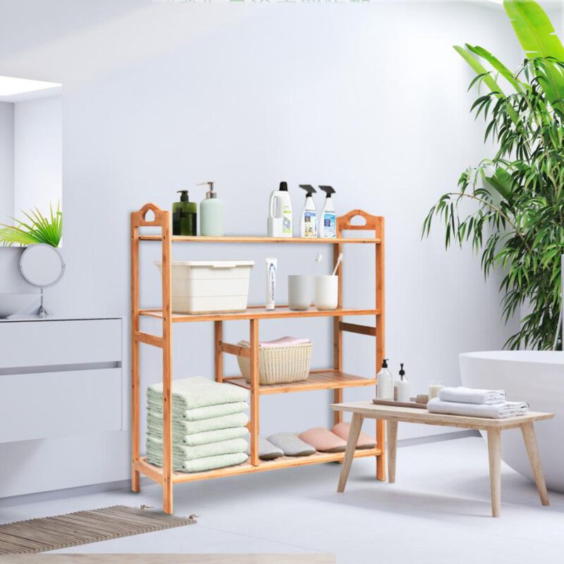 Hivvago 4 Tiers Multifunction Bamboo Storage Shoe Rack for Entryway Hallway