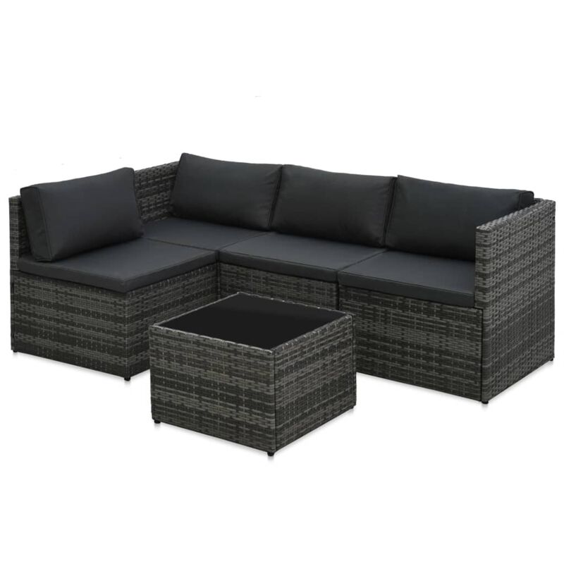 vidaXL 5 Piece Garden Lounge Set with Cushions Poly Rattan Gray