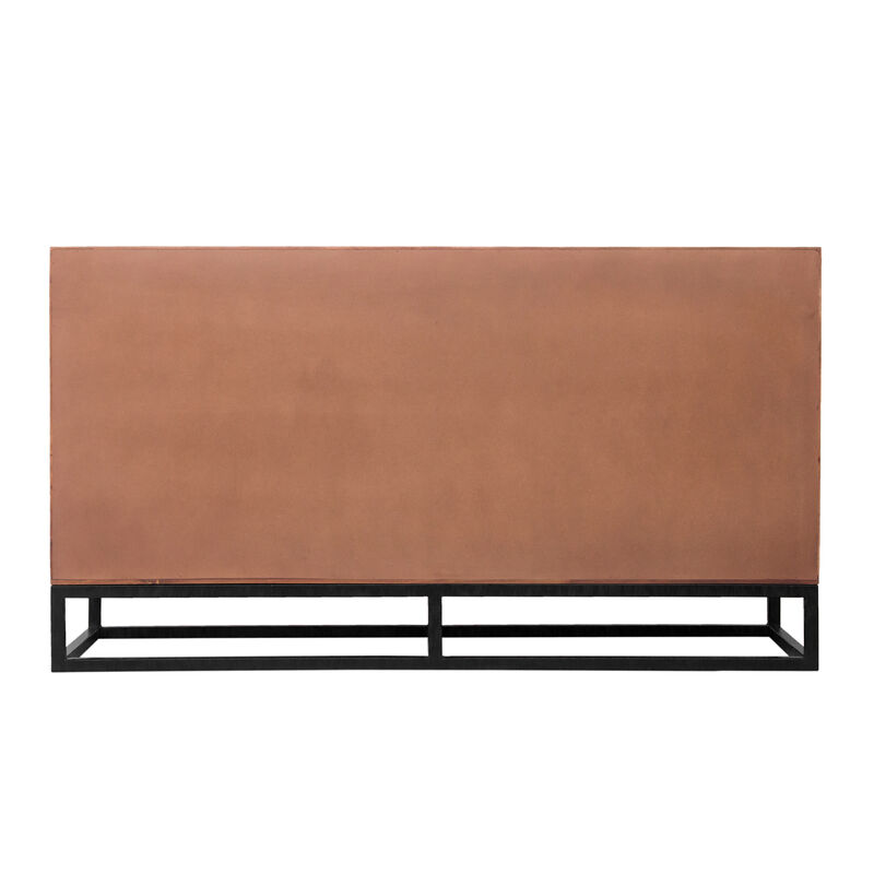 Modern Acacia Wood Dresser or Display Unit With Metal Base, Walnut Brown and Black