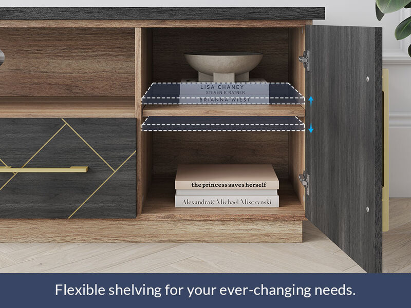 BELLEZE 70 Inch Modern TV Stands for Living room, Entertainment Center With Storage, Media Console Table with 2 Drawers and Open Shelves for Living Room, Bedroom (Espresso Black)