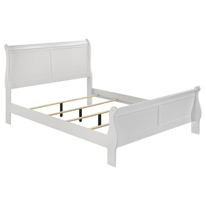 Nim Full Size Bed, Sleigh Panel Headboard Design, White, Low Profile - Benzara