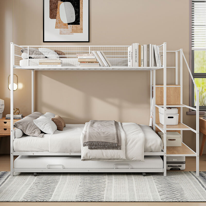 Merax Metal Bunk Bed with Trundle and Wardrobe