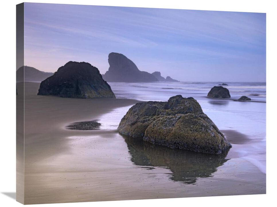 Sea stack and boulders at Meyers Creek Beach, Oregon-Canvas Art-28x22