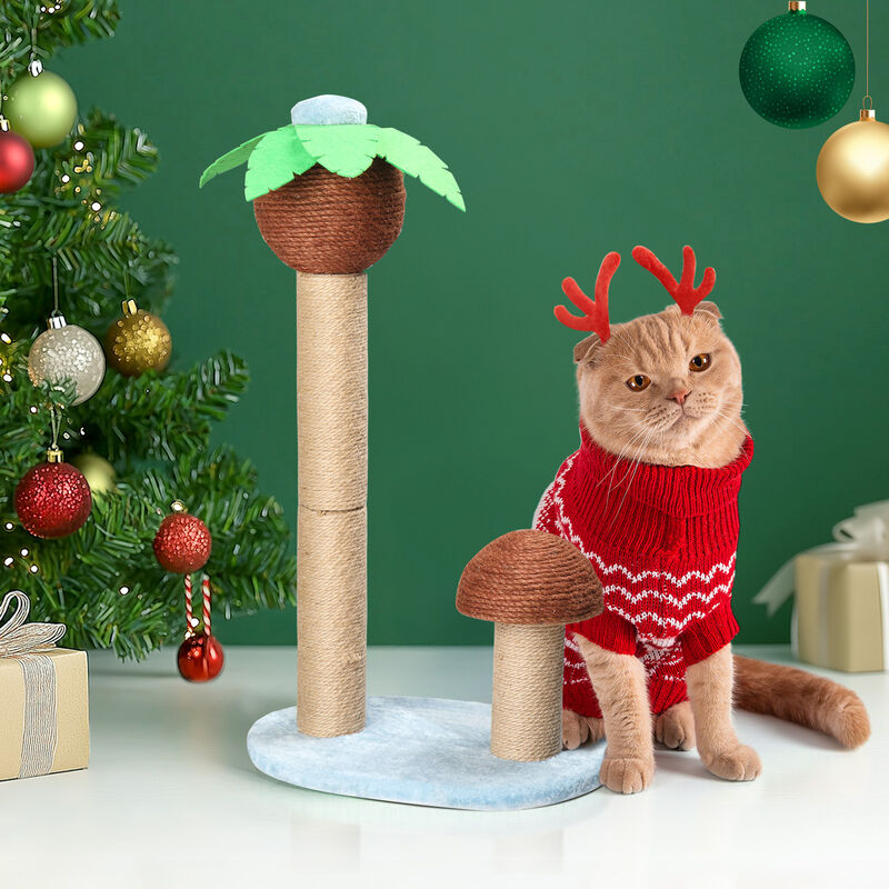 Tropical Palm Tree Cat Scratching Post, Fun Cat Scratcher with Sisal & Hanging Toys