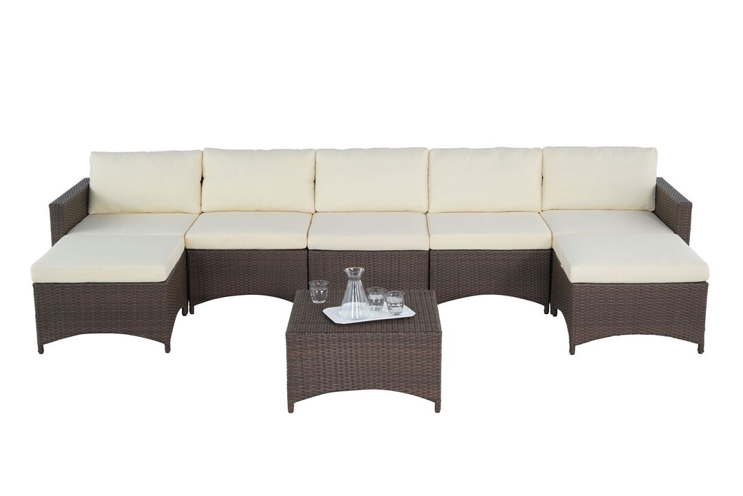 Studio Shine Collection Modular Extended Sofa with Ottoman and Coffee Table set