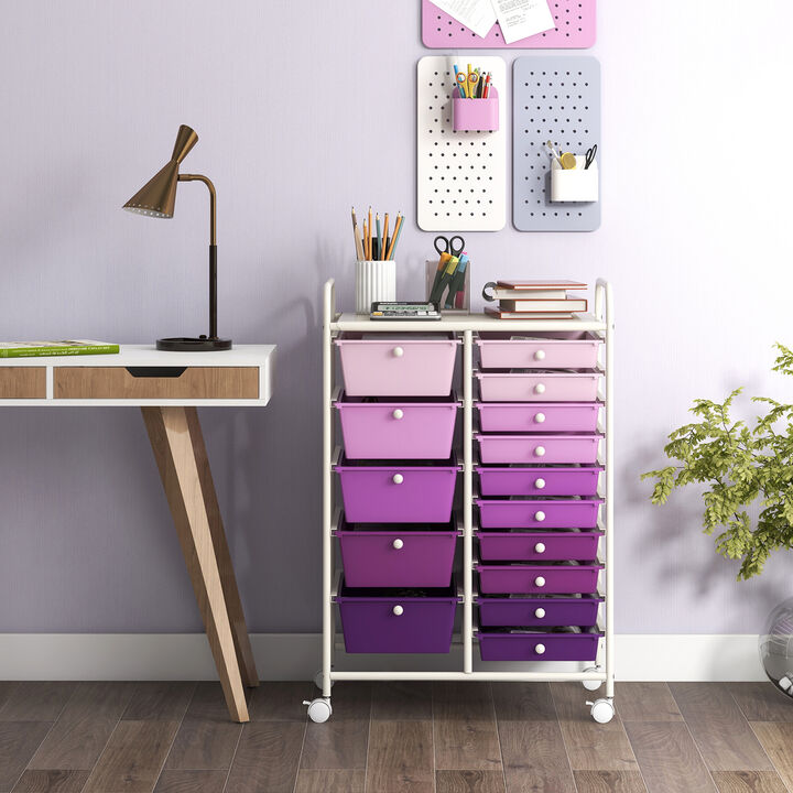 15-Drawer Rolling Utility Organizer Cart for Multi-Use Storage and Easy Access