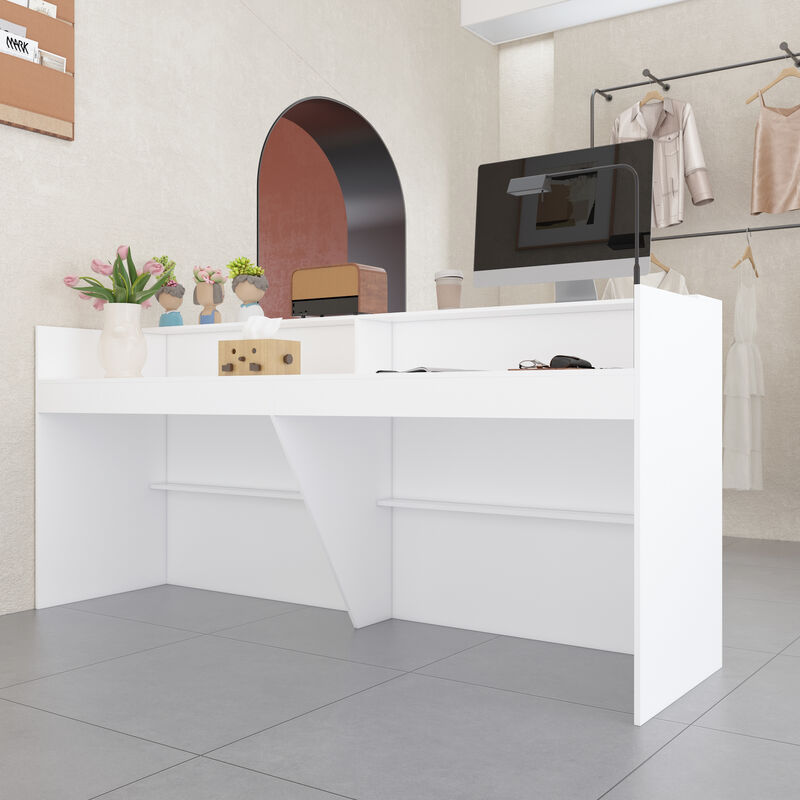 86.6 in. W White Wood Computer Desk, Reception Desk White Writing Desk, Eco-Friendly Paint Finish