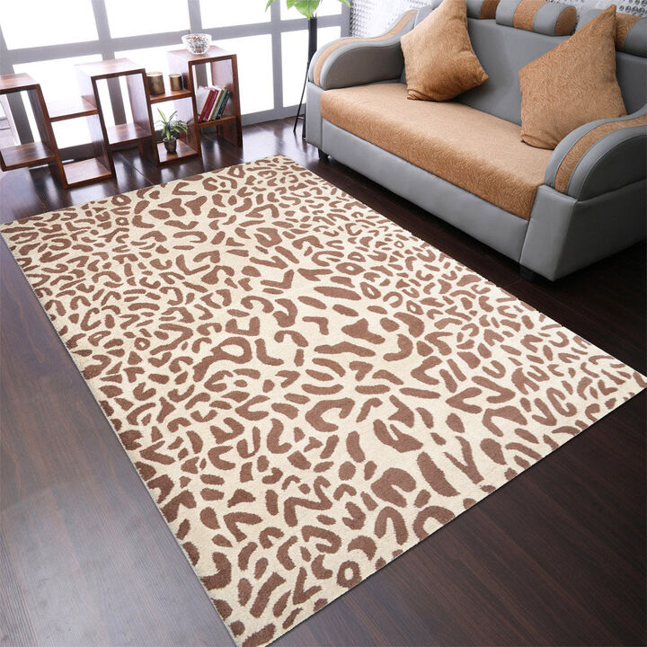 RUGSOTIC CARPETS HAND TUFTED WOOL ECO-FRIENDLY AREA RUGS  - 5'x8', Rectangle Shape, Camel & Brown, Contemporary Modern Design, High Pile Handmade Area Rugs for Living Room, Bed Room (K00229)