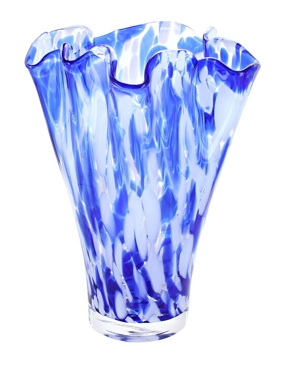 Blue Rose Polish Pottery Cobalt and Green Confetti Ribbon Vase