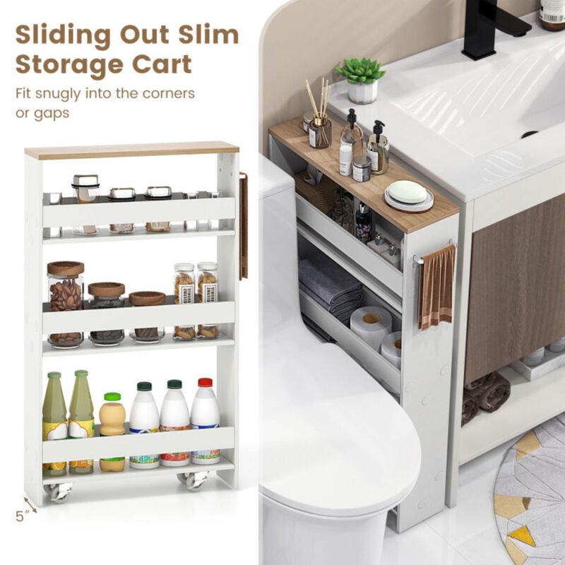 Hivvago Narrow Mobile Serving Cart with Open Shelves for Kitchen Bathroom Living Room