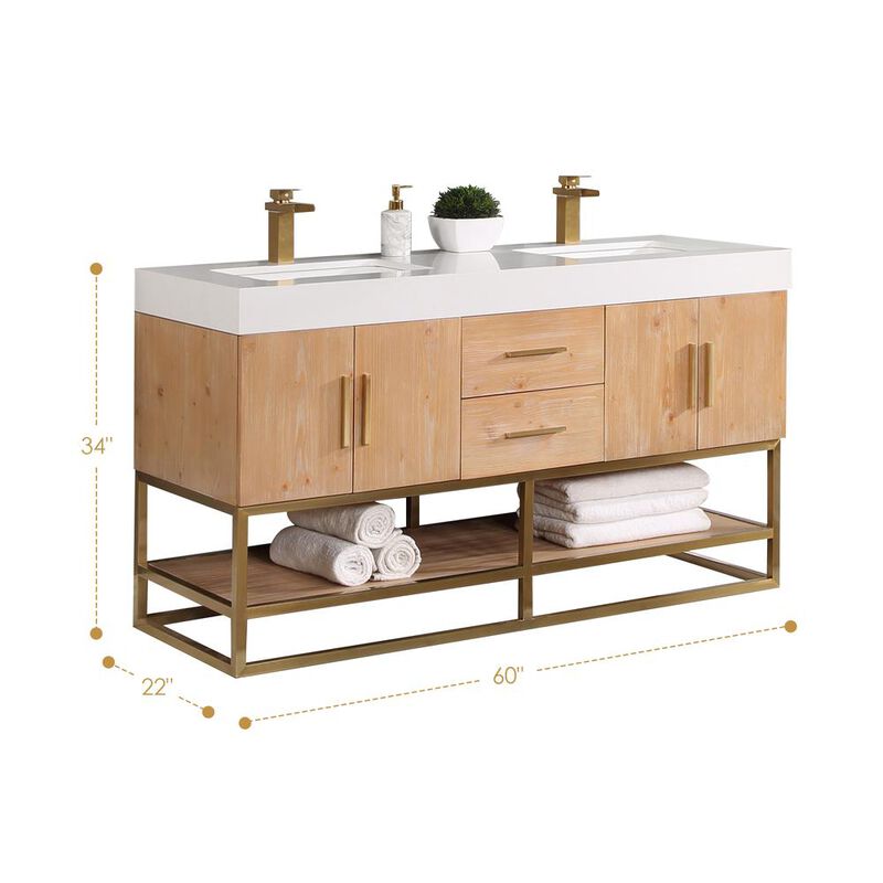 Altair 60 Double Bathroom Vanity in Light Brown awith Mirror