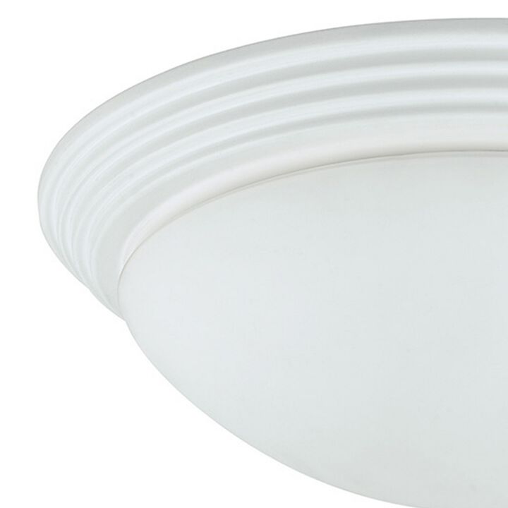 Dome Shaped Glass Ceiling Lamp with Hardwired Switch, White and Clear-Benzara