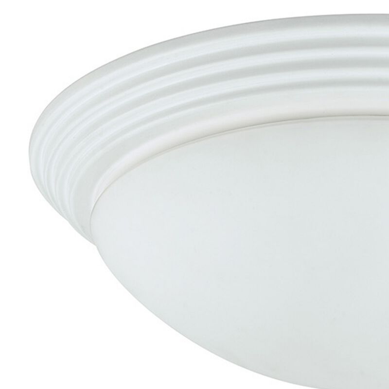 Dome Shaped Glass Ceiling Lamp with Hardwired Switch, White and Clear-Benzara