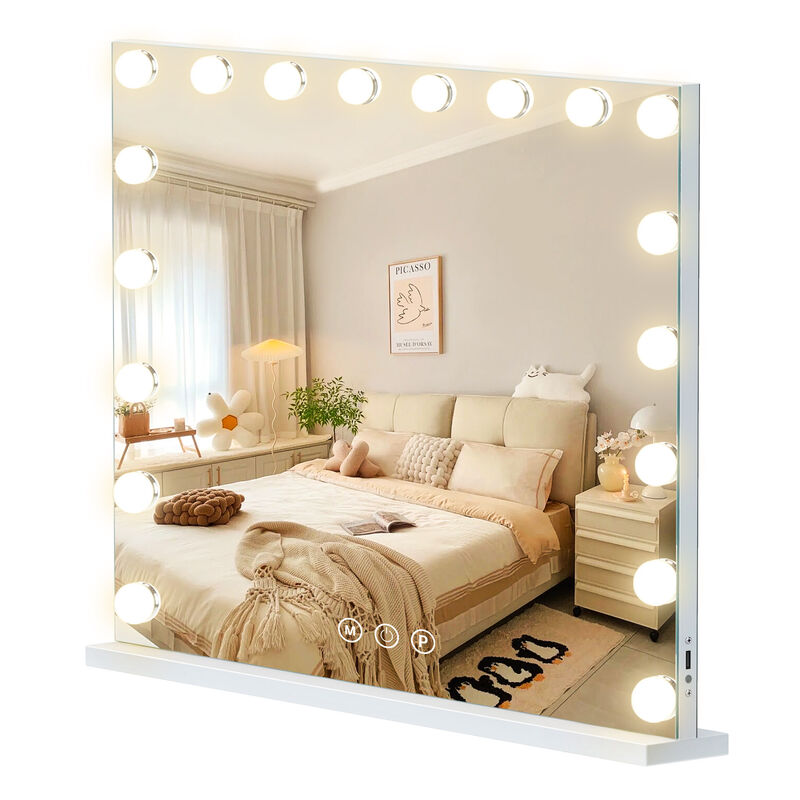 32''*23'' Hollywood Makeup Vanity Mirror 18 LED Bulbs Wall Mount USB PortWhite