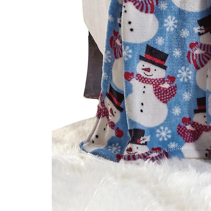 Plazatex Blue Snowman Micro plush Decorative All Season Blue Color 50" X 60" Throw Blanket