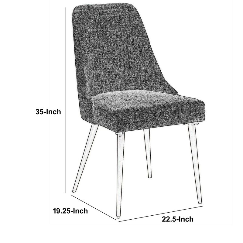 Textured Fabric Upholstered Metal Frame Dining Chair, Set of 2, Gray-Benzara