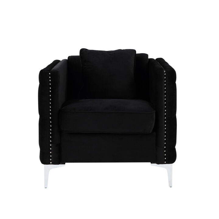 Bayberry Black Velvet Chair With 1 Pillow
