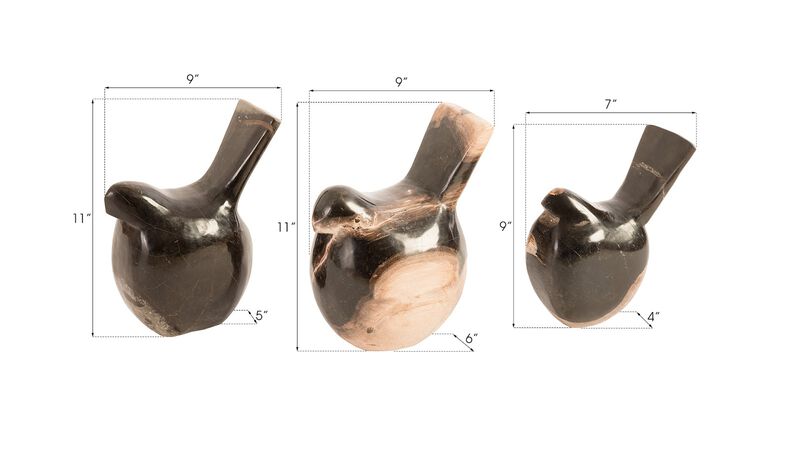 Petrified Wood Birds Set of 3