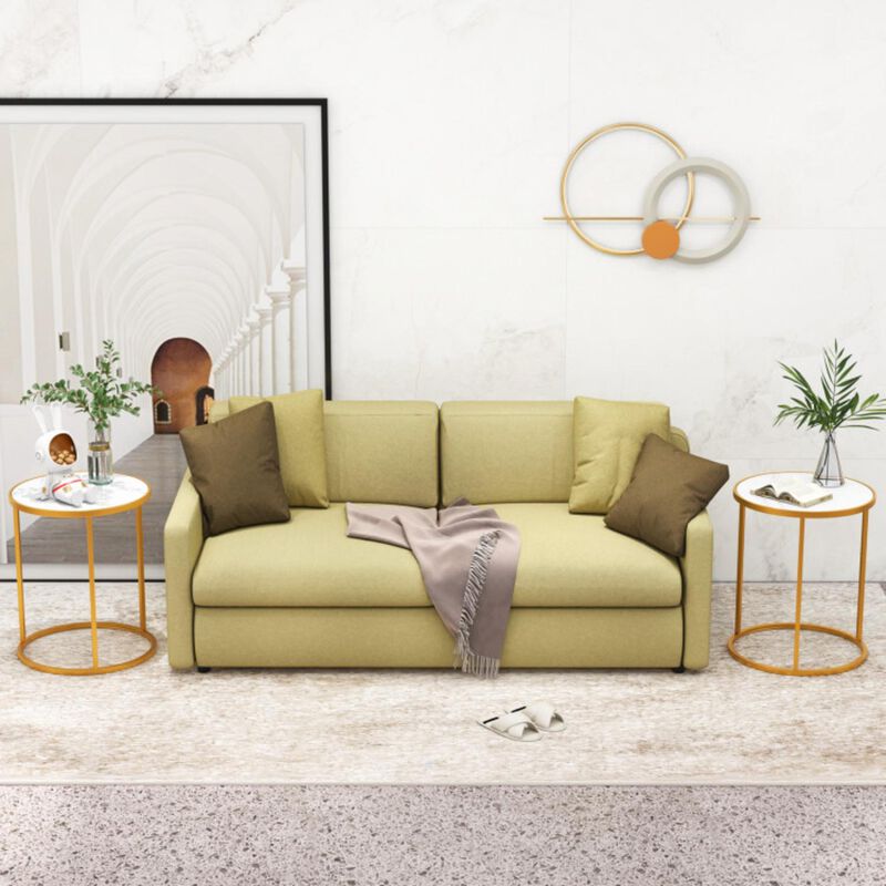 Hivvago 16 Inch Marble Top Round Side Table with Golden Metal Frame for Living Room Bedroom