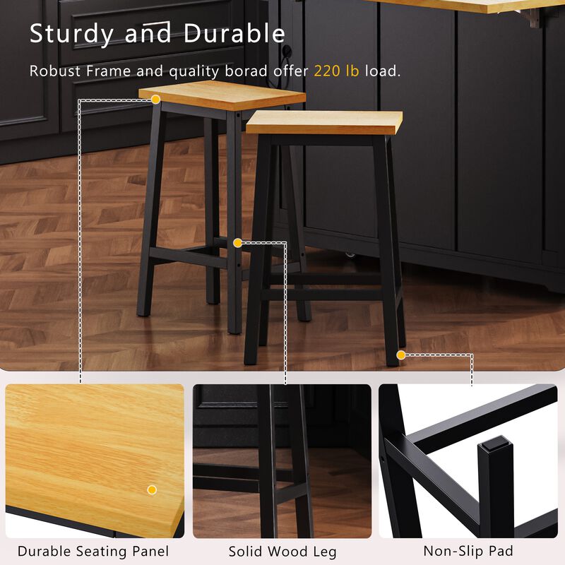 Merax Farmhouse Solid Wood Bar Stools Kitchen Counter Stools with Footrests