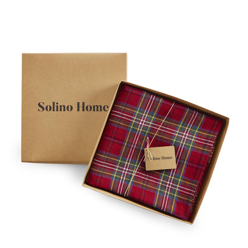Solino Home 100% Pure Linen Round Tablecloth |Classic tartan Plaid