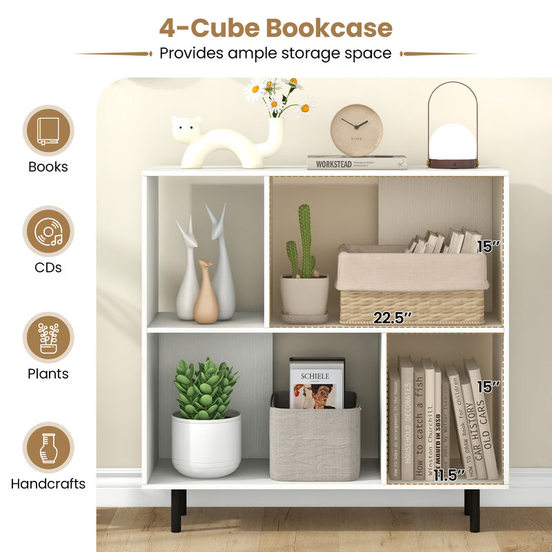 Open Shelf Bookcase with 4 Compartments