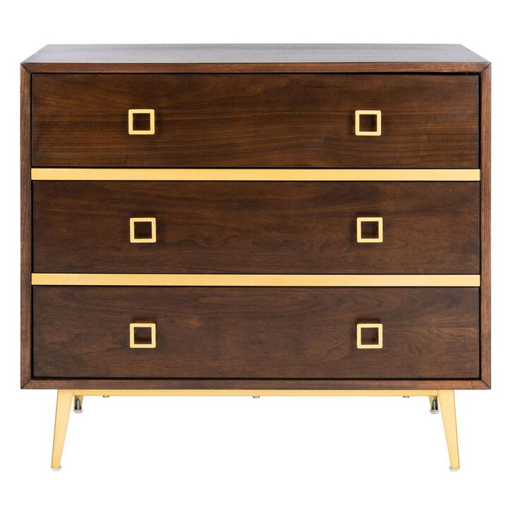 Safavieh Katia 3 Drawer Chest, Walnut/Gold