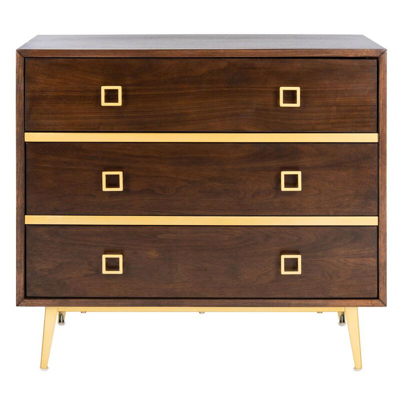 Safavieh Katia 3 Drawer Chest, Walnut/Gold