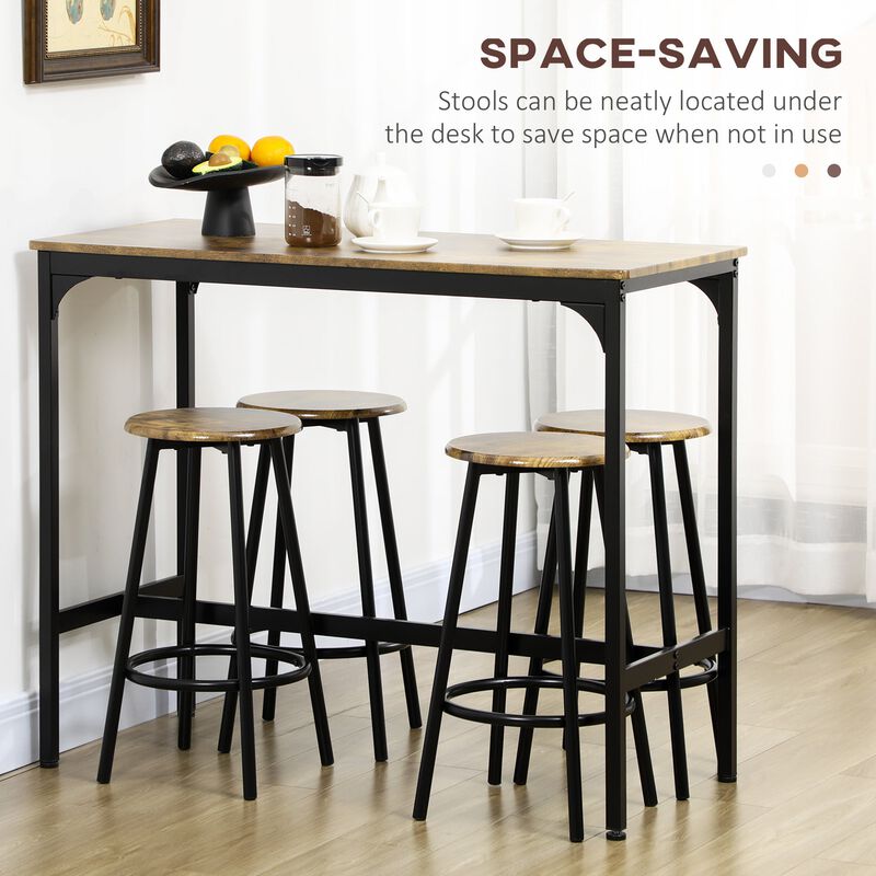 Pub-Style Eating Set: 5-Piece Industrial Bar Table with Metal Stools