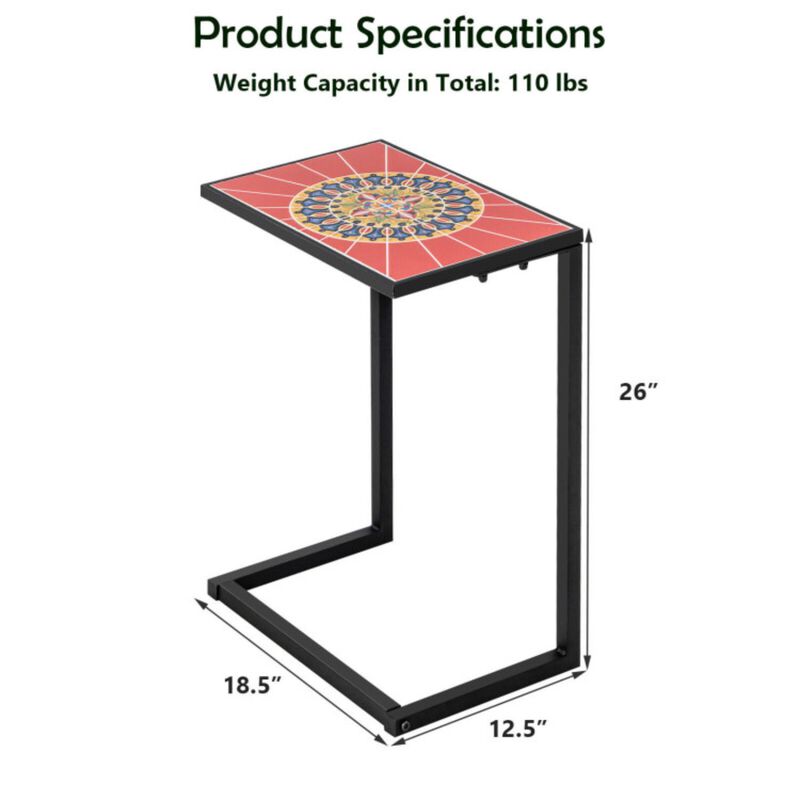 Hivvago C-shaped Waterproof Outdoor Side End Table with Ceramic Top
