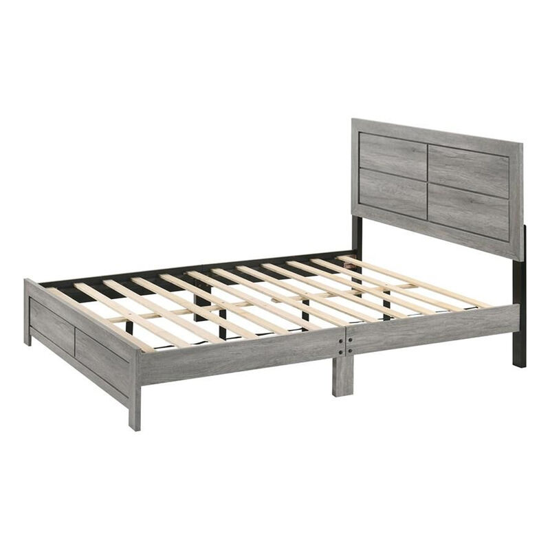 Robin King Size Bed, Platform Base, Driftwood, 8 Support Legs - Benzara