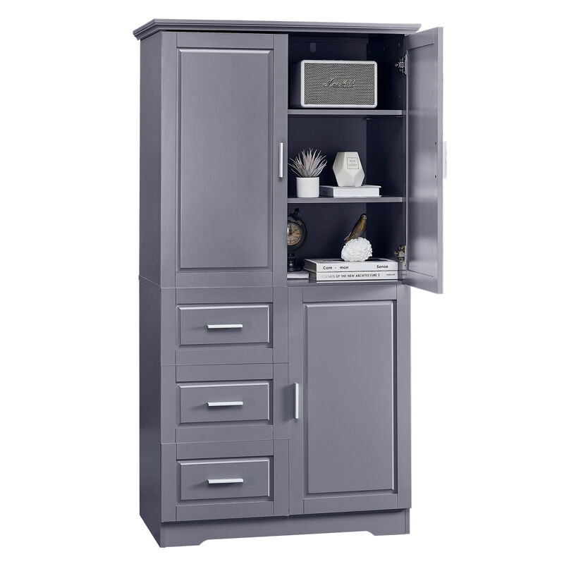 Tall And Wide Storage Cabinet With Doors For Bathroom/Office, Three Drawers