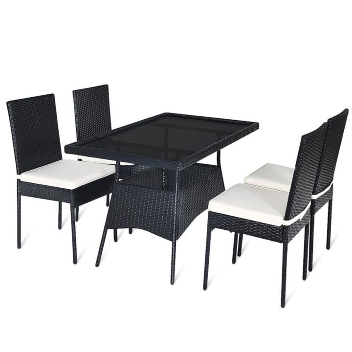 Hivvago 5 Pieces Rattan Dining Set with Glass Table and High Back Chair