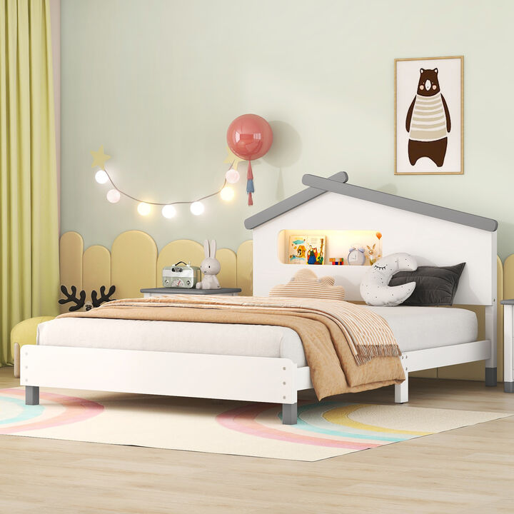Streamdale House-Shaped Wood Bed with Night Lights