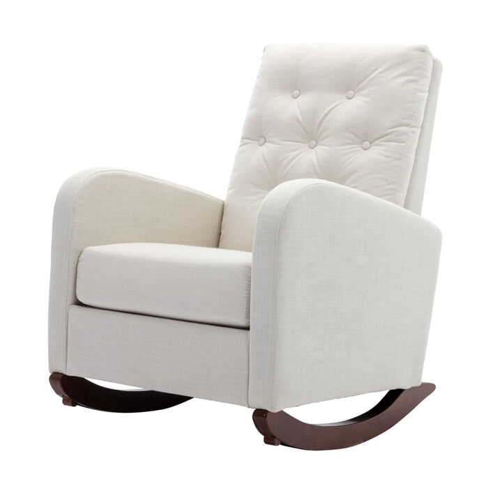 High Back Rocking Chair Nursery Chair Comfortable Rocker Fabric Padded Seat