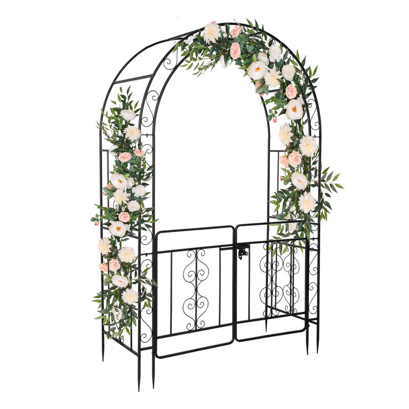 Iron Arch with Arc Roof, Double Layer with Door, Wrought Iron Arch for Courtyard or Garden