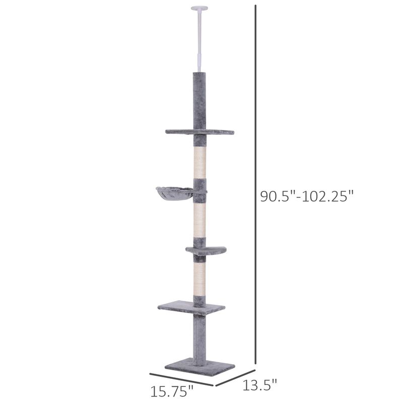 Grey Cat Climbing Tower: 85" Vertical Tree with Scratching Posts