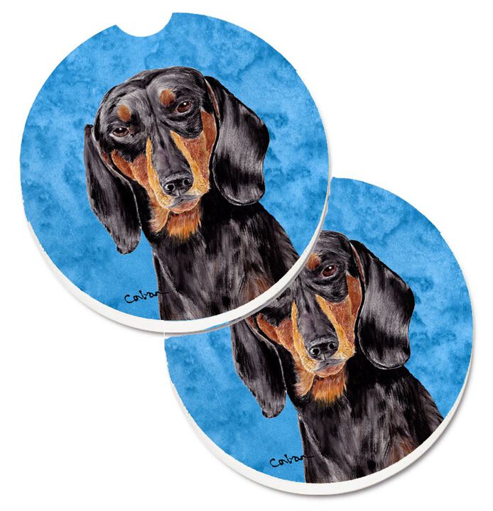 Caroline's Treasures Blue Dachshund Set of 2 Cup Holder Car Coasters SC9139BUCARC, 2.56, Multicolor