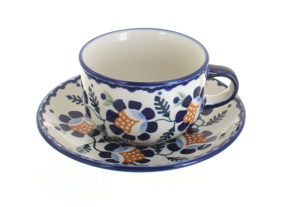 Blue Rose Polish Pottery Blue Butterfly Cup & Saucer