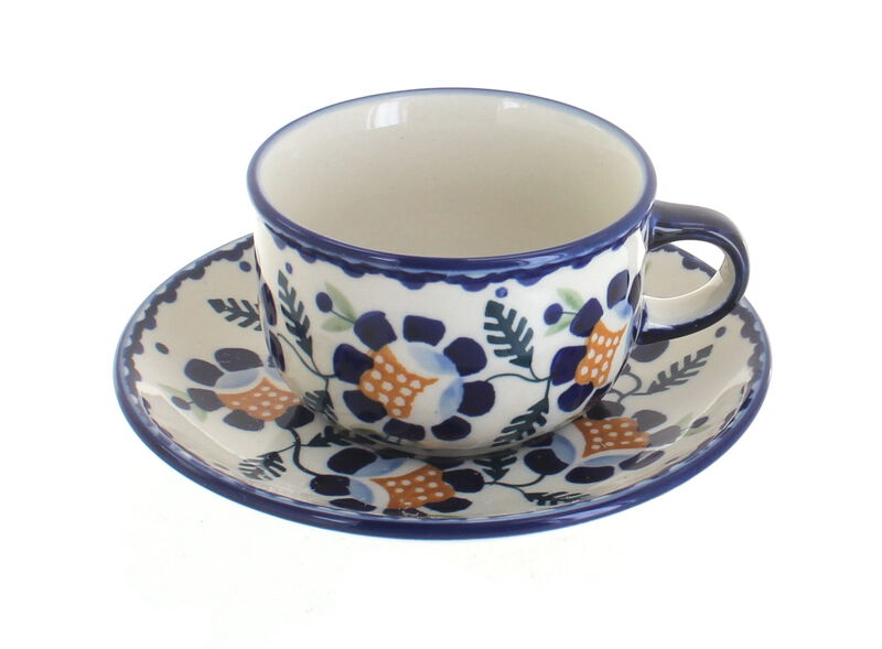 Blue Rose Polish Pottery Blue Butterfly Cup & Saucer