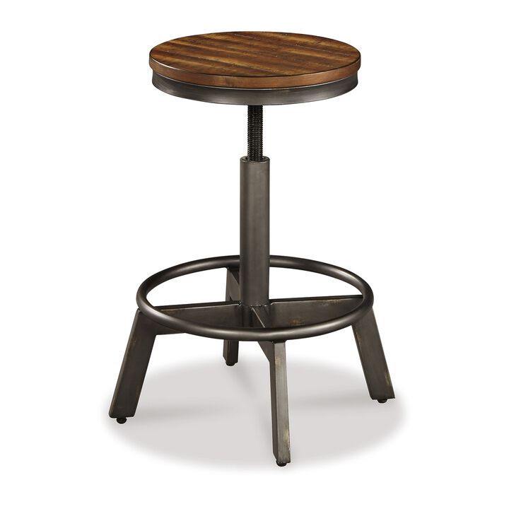 Jin Swivel Counter Height Stool Set of 2, Dining Adjustable, Brown - Benzara