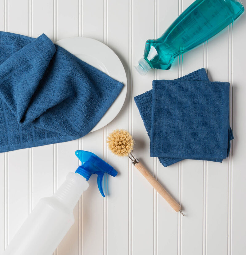 Set of 6 Blue Solid Windowpane Squared Dishcloths 12"